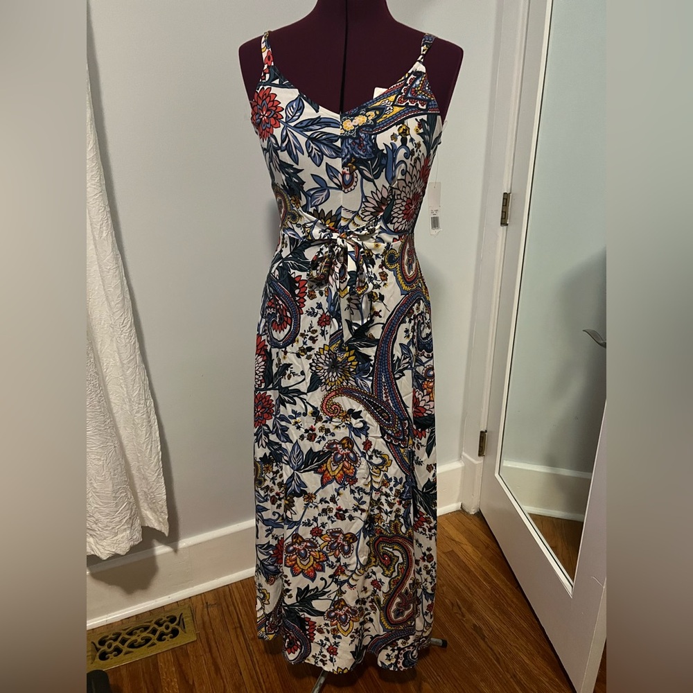 MSK White Maxi Dress with Multicolor Paisley Print